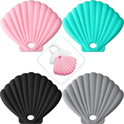 4 Pieces Face Covering Storage Organizer Bag Reusable Silicone Storage Case Portable Silicone Storage Boxes, Pollution Prevention Storage Clip for Face Covering (Dark Green, Black, Pink and Gray)
