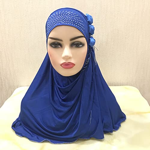 Muslim Girls Hijab With Flower Chains Pull On Amira Islamic Scarf Head Wrap Turban Caps Shawl Hijab2