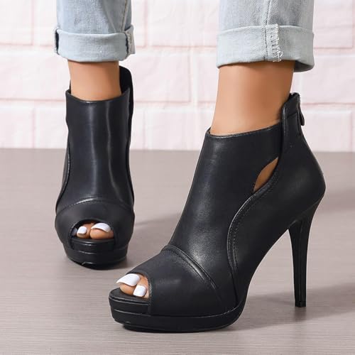 Peep Toe Booties for Women Cutout High Stiletto Heels Platform Ankle Boot Heeled Sandals with Back Zipper4