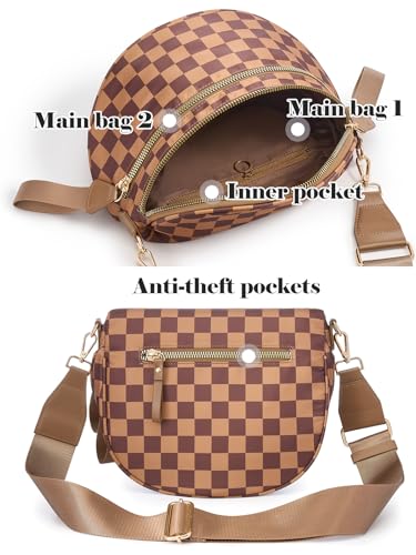 Image of Black and White Checkered Crossbody Bag Bum Bag for Women,Spacious Checkered Purse Fanny Packs Belt Bag