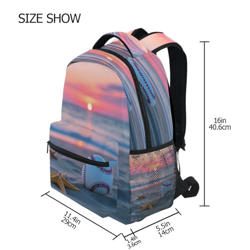 Baseball Starfish Sunset Ocean Backpack for School Boys Girls Adults Kids Bookbag Laptop Bag 15L4