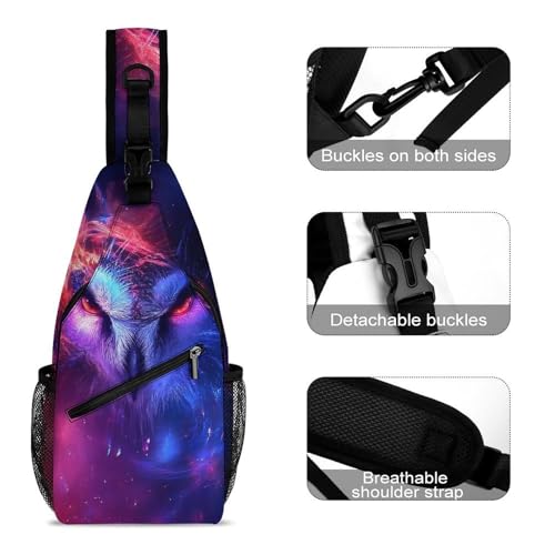 Small Cross Body Sling Bag For Women Men Mini Shoulder Bag Chest Pack For Travel Purple Blue Galaxy Owl Art3