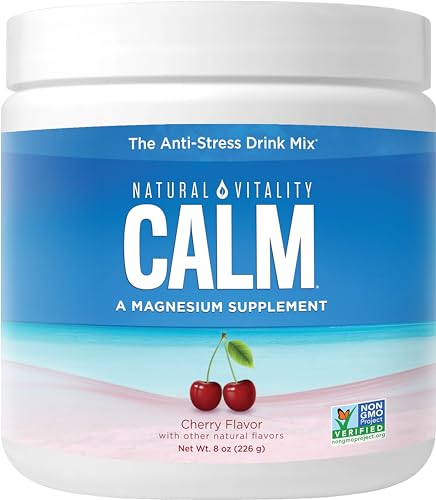Natural Vitality Calm, Magnesium Supplement, Anti-Stress Drink Mix Powder, Gluten Free, Vegan, & Non-GMO, Cherry, 8 oz