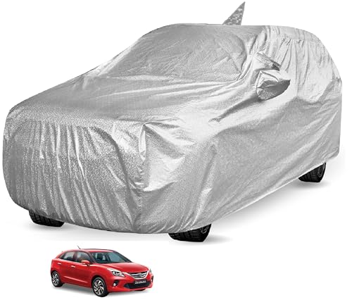Image of Auto Hub Waterproof Car Cover Compatible with Glanza with Mirror Pocket, Soft Cotton Lining, Waterproof Glanza Car Cover- Metallic Silver