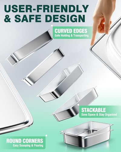 WantJoin Steam Table Hotel Pans 1/1 Full Size 4 Inch Deep 6 Pack, Stainless Steel Metal Tray Sets Food Storage Container for Restaurant Chafing Dishes Commercial Buffet Warmer Catering Supplies