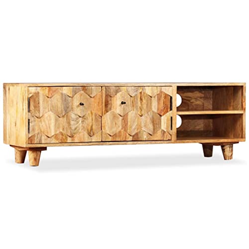 XHNIFBN Mueble bajo para TV, madera de mango, 118 x 35 x 40 cm, madera maciza, vintage, marrón, espacio de almacenamiento para televisores de hasta 55 pulgadas, aspecto moderno, robusto y duradero