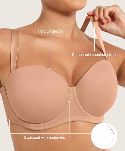 Image of Popilush Strapless Bras for Women Push Up Underwire Bra with Detachable Straps Multiway Bralette