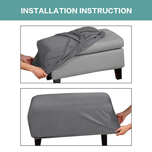 Turquoize Stretch Ottoman Cover Ottoman Slipcover Sofa Cover Footstool Protector Storage Ottoman Covers Furniture Protector Soft Rectangle slipcover with Elastic Bottom (Large,Charcoal Gray)