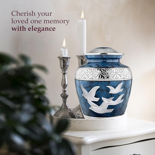 Image of Trupoint Memorials Cremation Urns for Human Ashes for Male or Female, Funeral Memorial Urns for Men & Women, Blue Birds, XL (300LB)