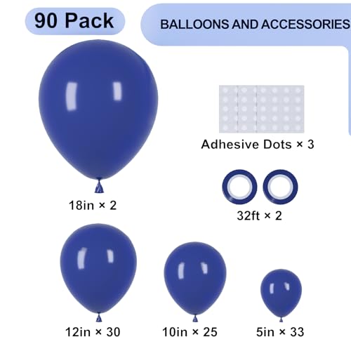 Image of Voircoloria 90pack Navy Blue Balloons Different Size 18 /12 /10 /5 Inch Dark Blue Balloon Garland Arch Kit for Graduation, Wedding, Birthday, Baby Shower, Gender Reveal, Anniversary Party Decorations