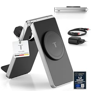 TEGLER 3-in-1 MagSafe Ladestation aus hochwertigem Aluminium für iPhone, Apple Watch & AirPods – Faltbar, 15 W MagSafe, inkl. 20 W Adapter & Kabel (Schwarz)