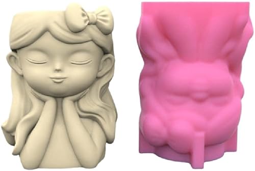 Molde de silicona linda para niña, molde de maceta de flores, molde de resina para manualidades, arte para decoración del hogar, molde de hormigón,