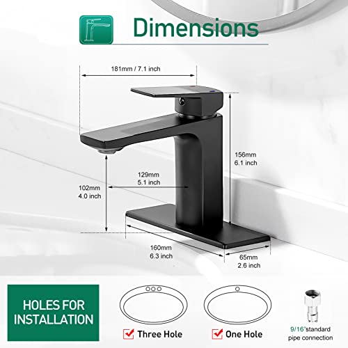 Black Bathroom Faucet Single Handle Faucet For Bathroom Sink Rv Vanity Sink Faucets Modern One Hole Bathroom Faucet With 6" Deck Plate And Faucet Supply Lines, 1.2 Gpm #TOP5