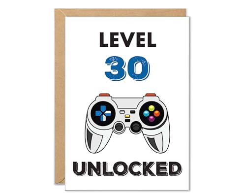 The Cardtel 30th Birthday Card for Men Women, Funny Level 30 Unlocked Turning 30 Birthday Cards for Brother Son, Gamer Gifts for 30 Year Old, Video Game Cards for Best Friend (Level 30 Unlocked)