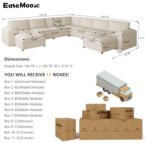 Image of EASE MOOSE Faux Leather Sectional Couch, Oversized Modular Sofa, Modern Comfy Modular Couch, Scratch Resistant Material Sofas, U Shaped Couch for Big Spaces, Beige