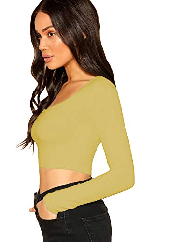 Image of THE BLAZZE 1059 Women's Cotton Basic Sexy Solid Scoop Neck Slim Fit Full Sleeve Saree Readymade Saree Blouse Crop Top T-Shirt for Women