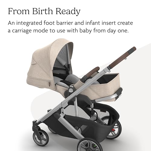 Image of UPPAbaby Cruz V3 Stroller - from Birth + Car Seat Compatible - Full-Size, Reversible Seat - Infant Insert, Bug and Rain Shields Included - Declan (Oat Melange /Silver Frame /Chestnut Leather)