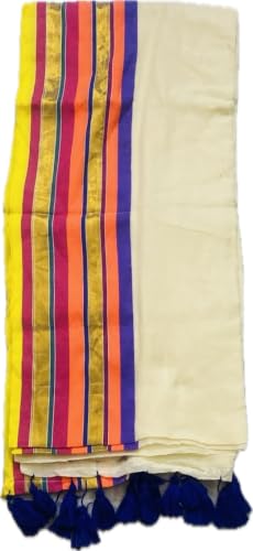 Image of Women's Mul Cotton Saree with Tassels | Soft Mulmul Saree | Woven Stripes & Zari Line | 5.5 Metres - Without Blouse