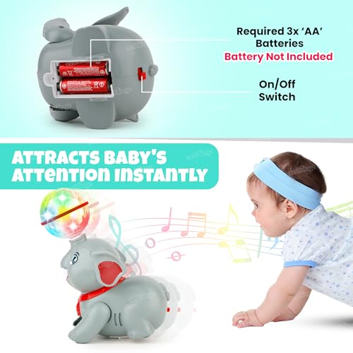 Image of Zest 4 Toyz Musical Elephant Toy for Kids with 360 Degree Rotating Disco Ball Light & Sound Toy Walking & Crawling Toys for Kids Boys & Girls - Multicolor