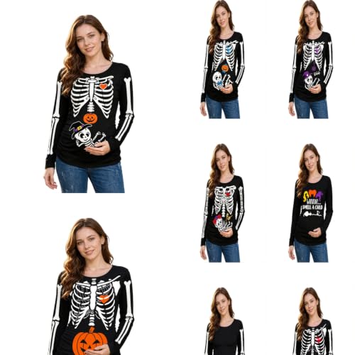 Women Halloween Skeleton Maternity Shirt Long Sleeve Graphic Pregnancy Tops - image 1