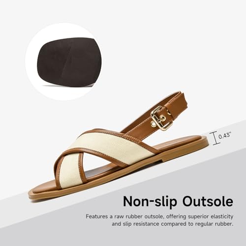 Image of BEAU TODAY Flat Sandals for Women,Women's Leather Sandals with 2 Strap,Peep Toe Summer Strap Sandals for Women,Open Toe Buckle Comfortable Dress Sandals Shoes for Women