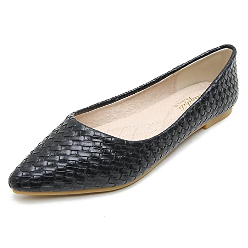 Unifizz Women Flat Heel PU Pointed Toe Woven Mules Pumps Shoes