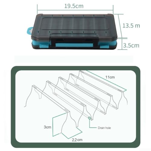 2PCS Cajas de Pesca Doble Cara con 14 Compartimentos, Organizador de Señuelos de Plástico ABS con Asa y Agujeros de Drenaje para Pescadores (Negro) miniatura 7