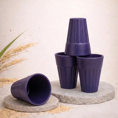 Image of Eco-Friendly Tea Cup Set of 4 | Kulhad Style Coffee & Tea Mugs | 140 ml Unbreakable, Stain-Free, Heat Resistant, Reusable, Microwave Safe | Rice Husk & Bamboo Fibre | Purple