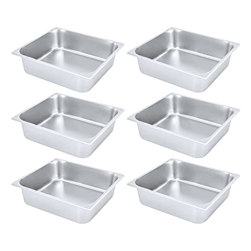 6 Pack Stainless Steel Food Pan, Restaurant Pans, Commercial Hotel Cookware, for Hotel/Home Food Buffet Supplies, 13.6 * 12.8 * 4inch
