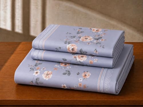 Image of Castiqa Elastic Fitted Supersoft Premium Polycotton 200TC King Size Bedsheet with 2 Pillow Covers (Fits up to 8 Inches Mattress) (L8 Blue, Full 72x78x8 Inch)