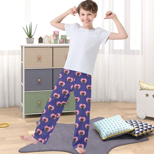 Boy's Lounge Pants Dachshund Dog Paws Pink Heart Kids Jogger Pants Elastic Long Bottoms with Pockets 6-14 Years4