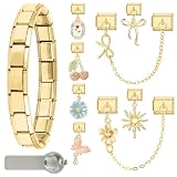 papasgix Italian Charm Bracelet Charms Gold Silber Anhänger Set 9mm Italian Charm Armband Glieder für Damen DIY Bracelet Tool Module Charms für Armbänder Kette (12er Gold Love)