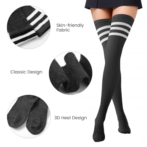 Image of Trifabricy Thigh High Socks for Women, Warm Over Knee High Socks, Extra Long Striped High Boot Stockings for Daily Wear