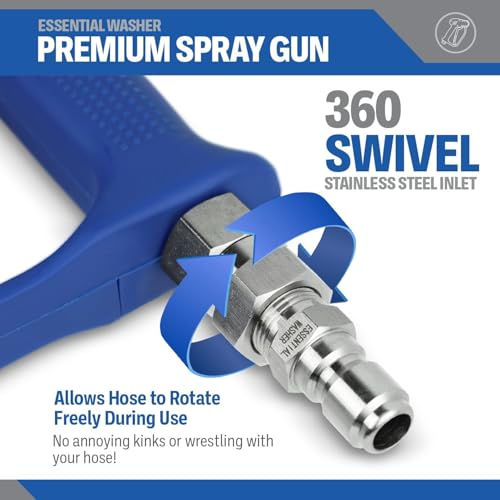 Essential Washer Short Pressure Washer Gun with Stainless Steel Swivel - Stubby Pressure Washer Gun with SS Plug and Quick Connect - Power Washer Gun Compatible with Foam Cannon - Car Detailing Gun