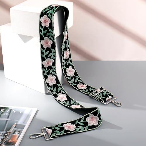 Image of Flower Purse Strap Replacement Embroidery Crossbody Shoulder Strap for Handbag Canvas Purse Extender Accessories