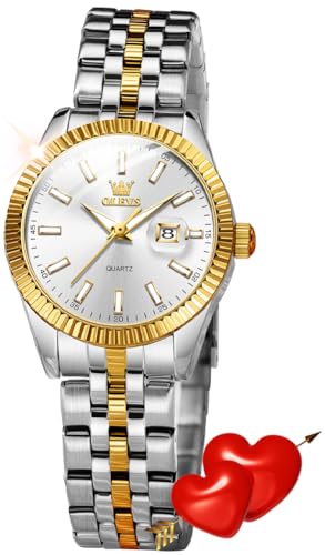 Image of OLEVS Womens Watches Diamond Luxury Dress Gold Wrist Watch Stainless Steel Waterproof Luminous Date