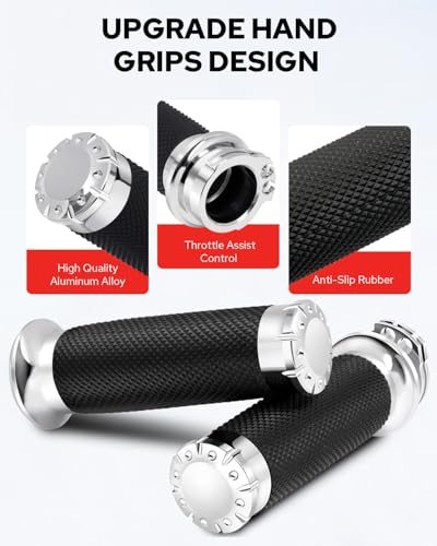 Image of Benlari 1 Inch Motorcycle Hand Grips Handlebar Grips Cable Throttle Compatible for Harley Davidson Sportster Touring Dyna Softail Street Glide 883 1200