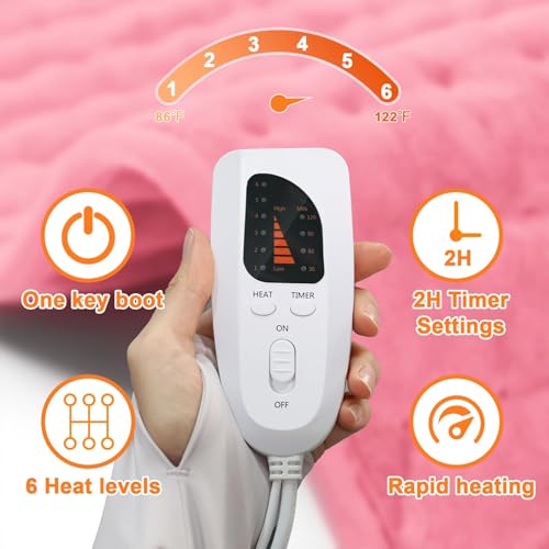 Image of Heating Pad,Electric Heating Pads,Heating Pad for Back,Pink,40x20 Inch | Heating Pads for Shoulder,Neck,Abdomen,Knee,Arms,Legs,Heat Pad for Birthday Father Mother Gift Women Men,6 Heat Settings