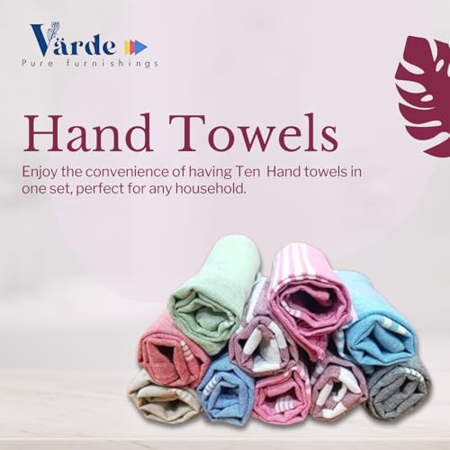 Image of Premium 10 Pcs Hand Towels | 250 GSM Cotton | Face Towel | Kitchen Towel | Floor Towel | Soft Towels | Size 16W x 25L Inches | Striped & Solid Pattern. (Pack of 10)