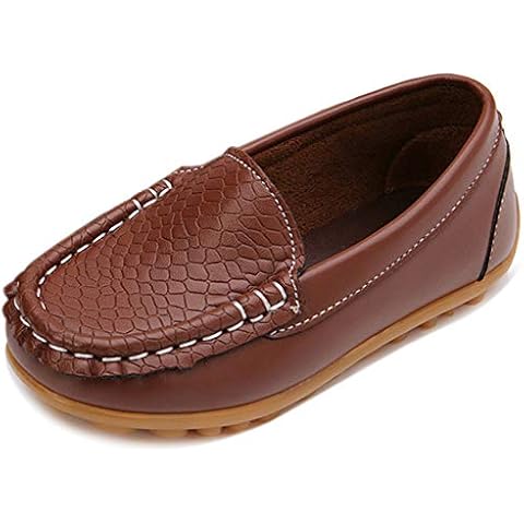 LONSOEN Toddler/Little Kid Boys Girls Soft Synthetic Leather Loafer Slip-On Boat-Dress Shoes/Sneakers,Brown,SHF103 CN26 Cover