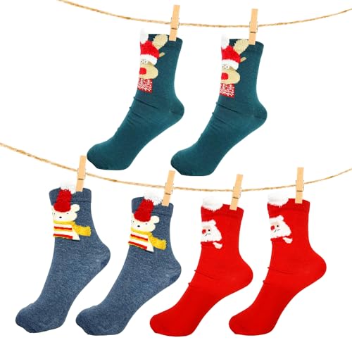 QZOSZ Calzini Natalizi Donna, Calze Natalizie Donna Cotone Fantasia 39-42 Calzini Bambina 31-34, Calzini Invernali Donna Divertenti Regalo di Natale per Donne Ragazze Migliore Amica Rossi (B)