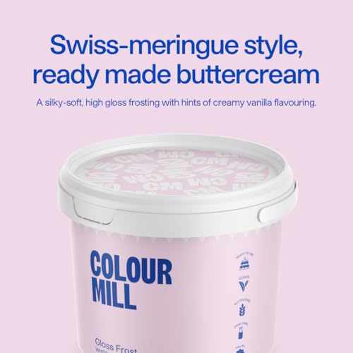 Colour Mill Swiss-Meringue Style Buttercream Frosting – High Gloss Vegan Icing for Cakes & Cupcakes – Designed for Oil-Based Coloring & Smooth Finishes - 1 Liter (2.2LBS)