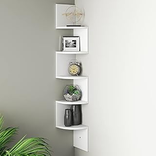 Greenco Corner Shelf Unit Wall Mount | 5 Tier Wood Floating Shelves | Easy-to-Assemble Tiered Wall Storage | Wall Organizer for Bedrooms, Bathrooms, Kitchen, Offices and Living Rooms - White Finish