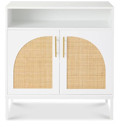 Image of Best Choice Products Rattan Sideboard Buffet Cabinet, Entryway Table, Accent Storage Cabinet, Console Table for Hallway, Living Room, Dining Room - White