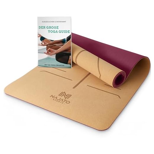 NAJATO Sports Yogamatte Kork – Rutschfeste Yoga Matte mit Tragegurt & E-Book (PDF Datei) – Trainingsmatte 183 x 65 x 0,6 cm – Nachhaltige Gymnastikmatte