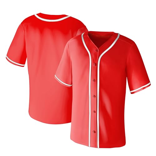 Aizqaoalk Blank Baseball Jerseys for Men Shirts Short Sleeve Hip Hop Sports Casual Button Down Uniforms Hip Pop