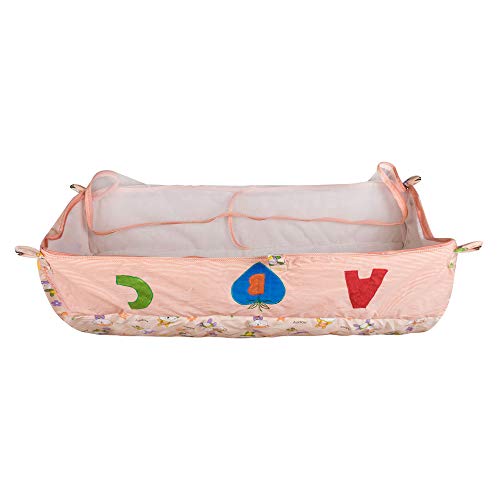 Image of Cotton Baby Cradle Cloth with Mosquito Net - Premium Purple Khoyu Hammock Swing for Ghodiyu Jhula, Washable Newborn Baby Zoli with Zipper Mesh Cover and Alphabet Patches