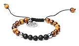 Bella.Vida Men Healing Energy Chakras Yoga Meditation Balance 12mm Natural Tigers Eye Lava Stone Agate Handmade Mala Bracelet 8