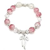 danytes Shimmer Bow knot Glass Bead Stretch Bracelet aura Charm Couples Bracelets for Women, Inspirational Gifts for Mom，Daughter Sister and Best Friend (Red pink)