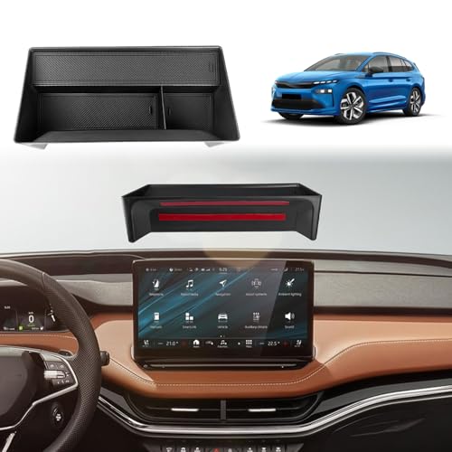 GAFAT Compatible avec Skoda Elroq RS 2025 2026 2027 Boîte de rangement pour Console Centrale, Elroq 2025 Organiseur avec Tapis pour 13" Infotainment System, Accessoires Elroq